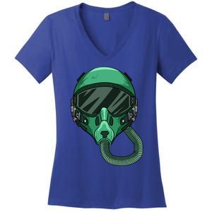 Fighter Pilot Helmet Aviator Headgear Sunglasses Cute Gift Women's V-Neck T-Shirt