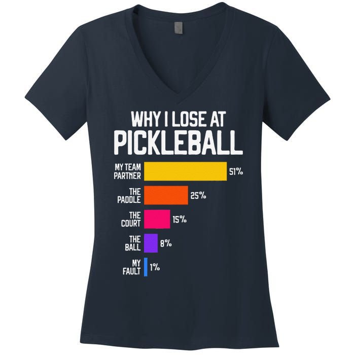 Funny Pickleball Humor Why I Lose Women's V-Neck T-Shirt