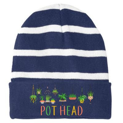 Funny Pot Head For Plant Lovers 1 Striped Beanie with Solid Band