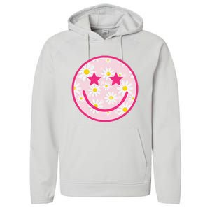 Funny Pink Happy Face Daisy Flower Smile Face Trendy Performance Fleece Hoodie