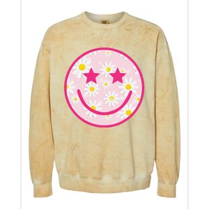 Funny Pink Happy Face Daisy Flower Smile Face Trendy Colorblast Crewneck Sweatshirt