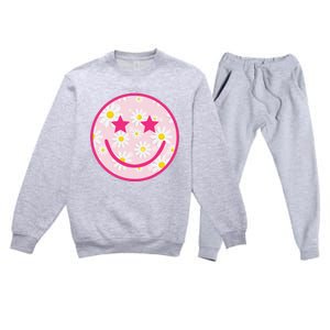 Funny Pink Happy Face Daisy Flower Smile Face Trendy Premium Crewneck Sweatsuit Set