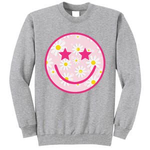 Funny Pink Happy Face Daisy Flower Smile Face Trendy Tall Sweatshirt