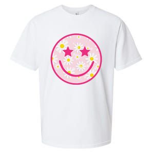 Funny Pink Happy Face Daisy Flower Smile Face Trendy Sueded Cloud Jersey T-Shirt