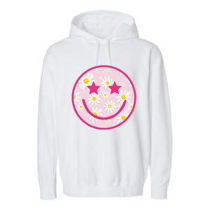 Funny Pink Happy Face Daisy Flower Smile Face Trendy Garment-Dyed Fleece Hoodie