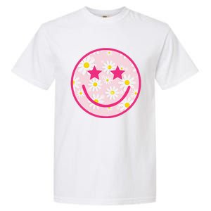 Funny Pink Happy Face Daisy Flower Smile Face Trendy Garment-Dyed Heavyweight T-Shirt