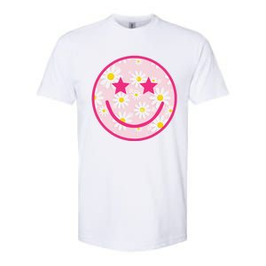 Funny Pink Happy Face Daisy Flower Smile Face Trendy Softstyle CVC T-Shirt