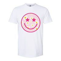 Funny Pink Happy Face Daisy Flower Smile Face Trendy Softstyle CVC T-Shirt