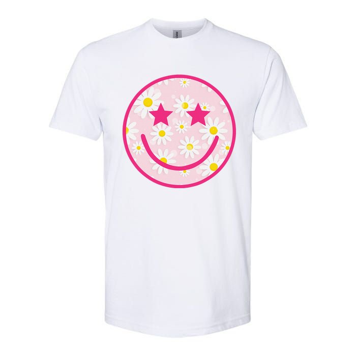 Funny Pink Happy Face Daisy Flower Smile Face Trendy Softstyle CVC T-Shirt