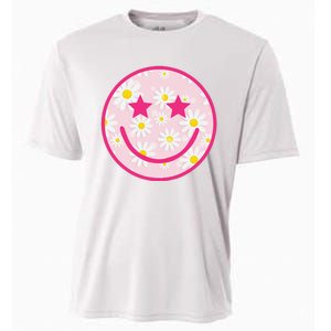 Funny Pink Happy Face Daisy Flower Smile Face Trendy Cooling Performance Crew T-Shirt