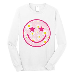 Funny Pink Happy Face Daisy Flower Smile Face Trendy Long Sleeve Shirt