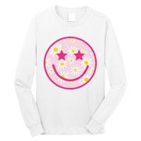 Funny Pink Happy Face Daisy Flower Smile Face Trendy Long Sleeve Shirt