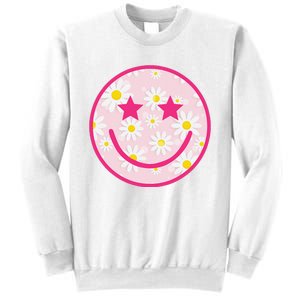 Funny Pink Happy Face Daisy Flower Smile Face Trendy Sweatshirt