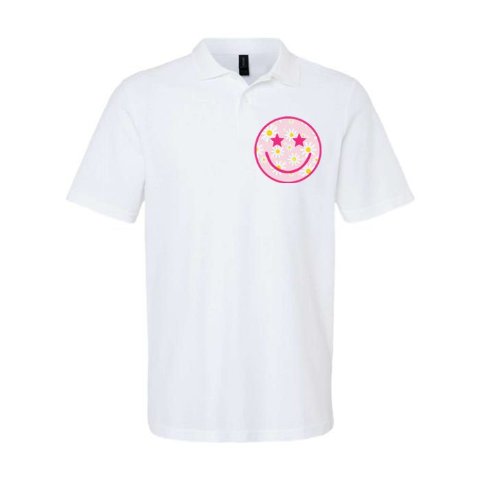 Funny Pink Happy Face Daisy Flower Smile Face Trendy Softstyle Adult Sport Polo