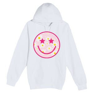 Funny Pink Happy Face Daisy Flower Smile Face Trendy Premium Pullover Hoodie