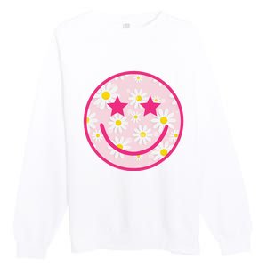 Funny Pink Happy Face Daisy Flower Smile Face Trendy Premium Crewneck Sweatshirt