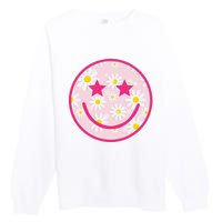 Funny Pink Happy Face Daisy Flower Smile Face Trendy Premium Crewneck Sweatshirt