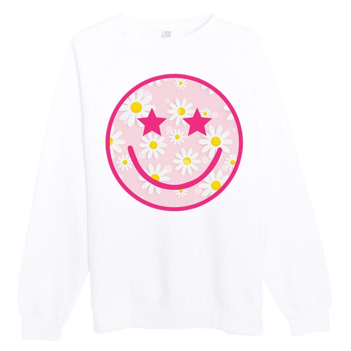 Funny Pink Happy Face Daisy Flower Smile Face Trendy Premium Crewneck Sweatshirt