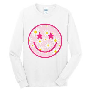 Funny Pink Happy Face Daisy Flower Smile Face Trendy Tall Long Sleeve T-Shirt