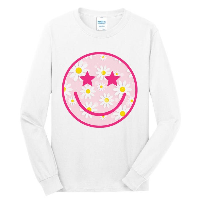 Funny Pink Happy Face Daisy Flower Smile Face Trendy Tall Long Sleeve T-Shirt