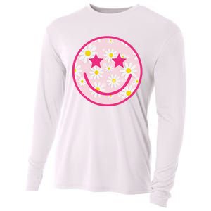 Funny Pink Happy Face Daisy Flower Smile Face Trendy Cooling Performance Long Sleeve Crew