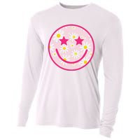 Funny Pink Happy Face Daisy Flower Smile Face Trendy Cooling Performance Long Sleeve Crew