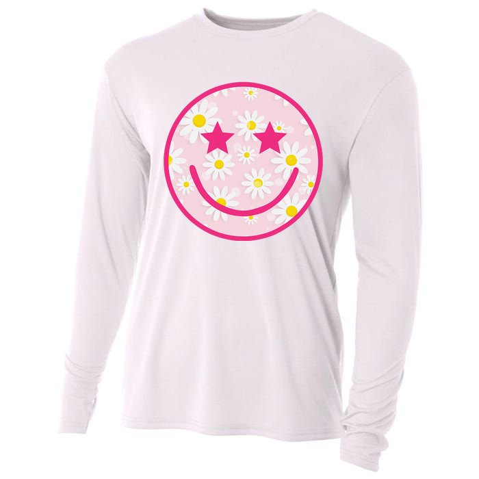 Funny Pink Happy Face Daisy Flower Smile Face Trendy Cooling Performance Long Sleeve Crew