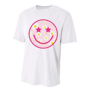 Funny Pink Happy Face Daisy Flower Smile Face Trendy Performance Sprint T-Shirt