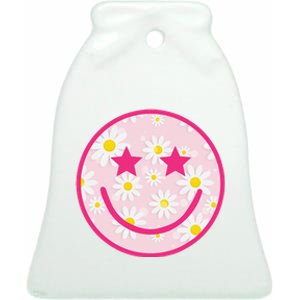 Funny Pink Happy Face Daisy Flower Smile Face Trendy Ceramic Bell Ornament