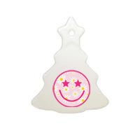 Funny Pink Happy Face Daisy Flower Smile Face Trendy Ceramic Tree Ornament