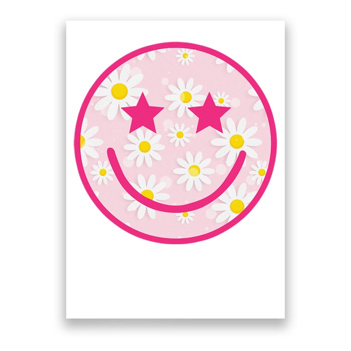 Funny Pink Happy Face Daisy Flower Smile Face Trendy Poster