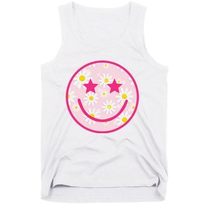 Funny Pink Happy Face Daisy Flower Smile Face Trendy Tank Top