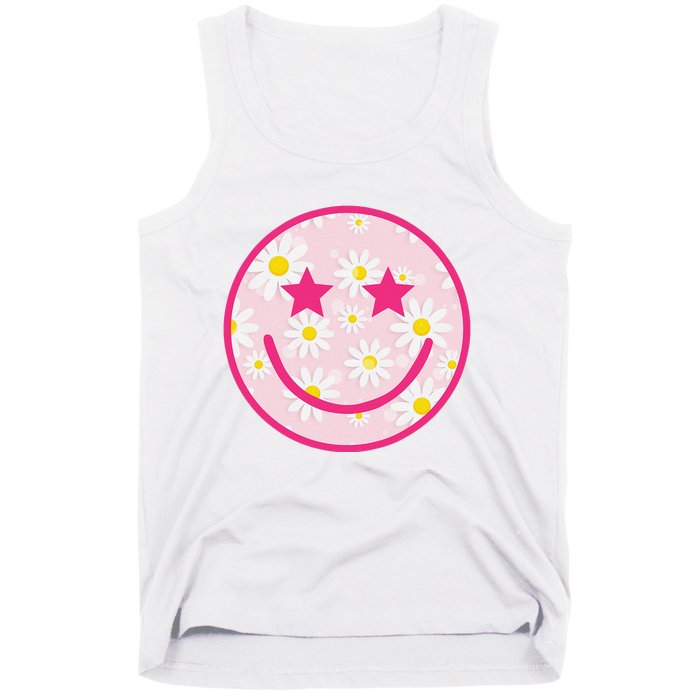 Funny Pink Happy Face Daisy Flower Smile Face Trendy Tank Top