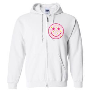 Funny Pink Happy Face Daisy Flower Smile Face Trendy Full Zip Hoodie