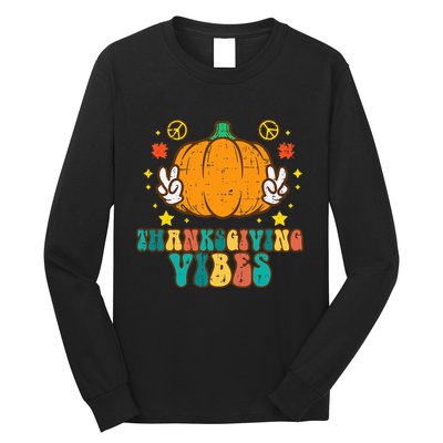 Festive Pumpkin Harvest Vibes Retro Thanksgiving Design Long Sleeve Shirt