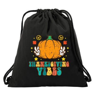 Festive Pumpkin Harvest Vibes Retro Thanksgiving Design Drawstring Bag