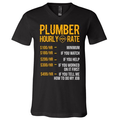 Funny Plumber Hourly Rate Plumber V-Neck T-Shirt