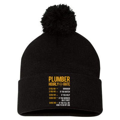 Funny Plumber Hourly Rate Plumber Pom Pom 12in Knit Beanie