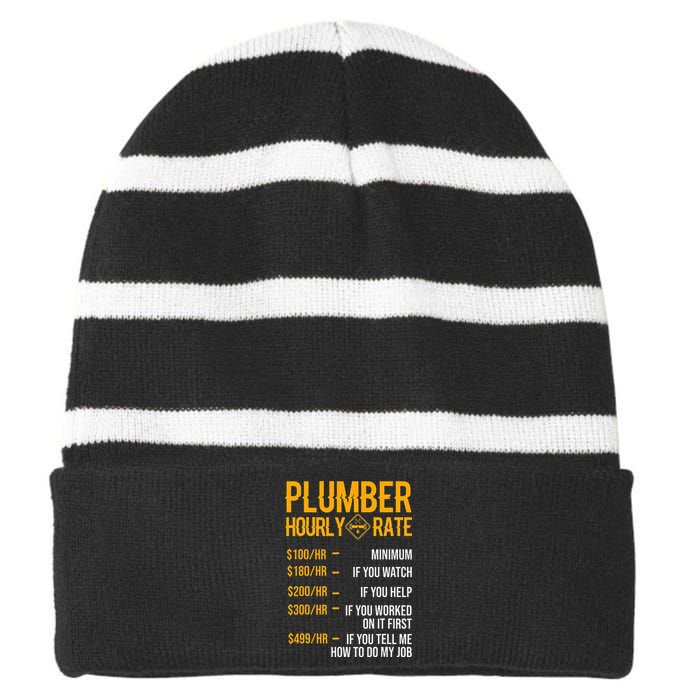 Funny Plumber Hourly Rate Plumber Striped Beanie with Solid Band