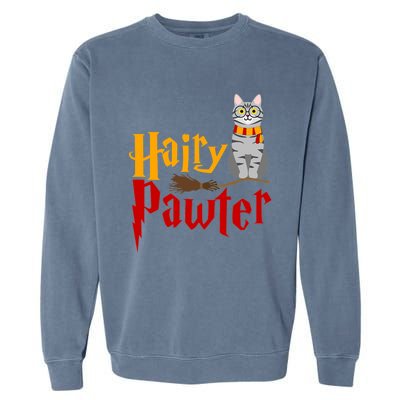 FUNNY Pun Hairy Pawter Wizard Gift For Cat Lovers Garment-Dyed Sweatshirt