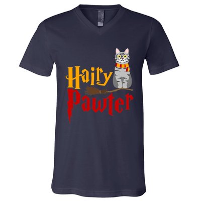 FUNNY Pun Hairy Pawter Wizard Gift For Cat Lovers V-Neck T-Shirt