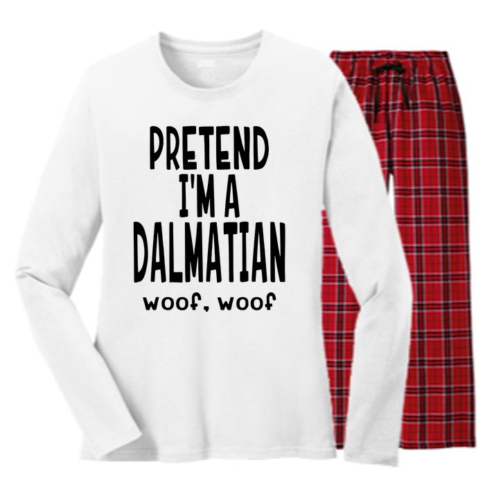 Funny Pretend Im A Dalmatian Lazy Halloween Costume Women's Long Sleeve Flannel Pajama Set 