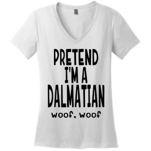 Funny Pretend Im A Dalmatian Lazy Halloween Costume Women's V-Neck T-Shirt