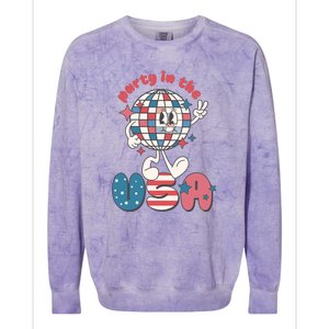 Funny Party In The US July 4th USA Patriotic Groovy Disco Gift Colorblast Crewneck Sweatshirt