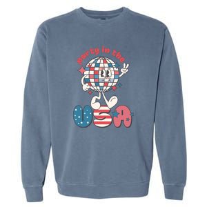 Funny Party In The US July 4th USA Patriotic Groovy Disco Gift Garment-Dyed Sweatshirt