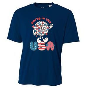 Funny Party In The US July 4th USA Patriotic Groovy Disco Gift Cooling Performance Crew T-Shirt