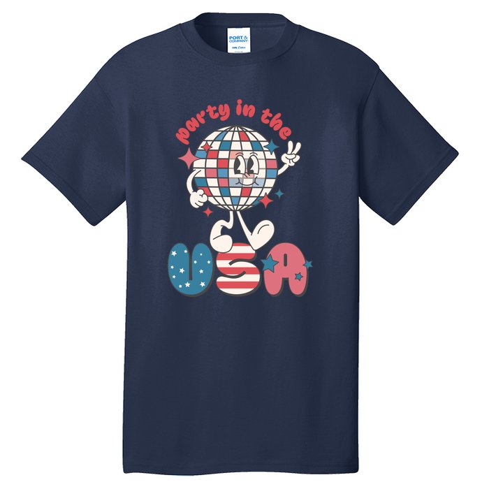 Funny Party In The US July 4th USA Patriotic Groovy Disco Gift Tall T-Shirt