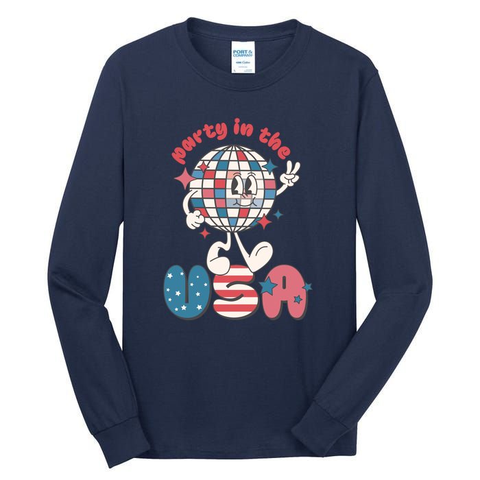 Funny Party In The US July 4th USA Patriotic Groovy Disco Gift Tall Long Sleeve T-Shirt