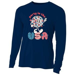 Funny Party In The US July 4th USA Patriotic Groovy Disco Gift Cooling Performance Long Sleeve Crew