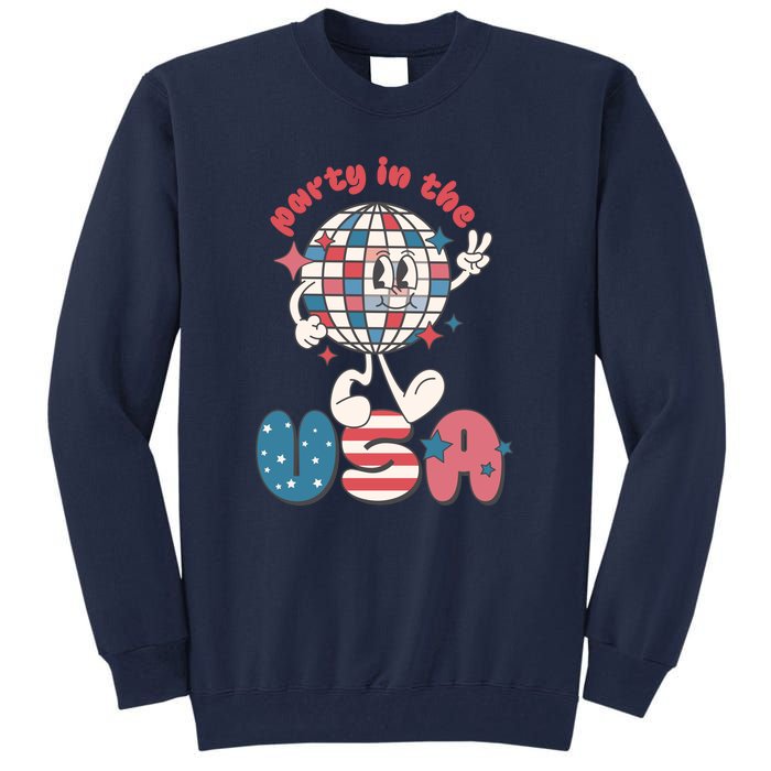 Funny Party In The US July 4th USA Patriotic Groovy Disco Gift Tall Sweatshirt